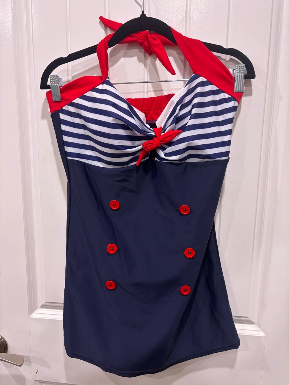 Navy & Red Nautical Stripe Women’s Vintage Inspired Swim Dress